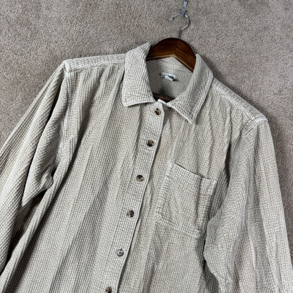 L.L. Bean Corduroy Button Down Shacket Womens Large Tan Long Sleeve Shirt Jacket